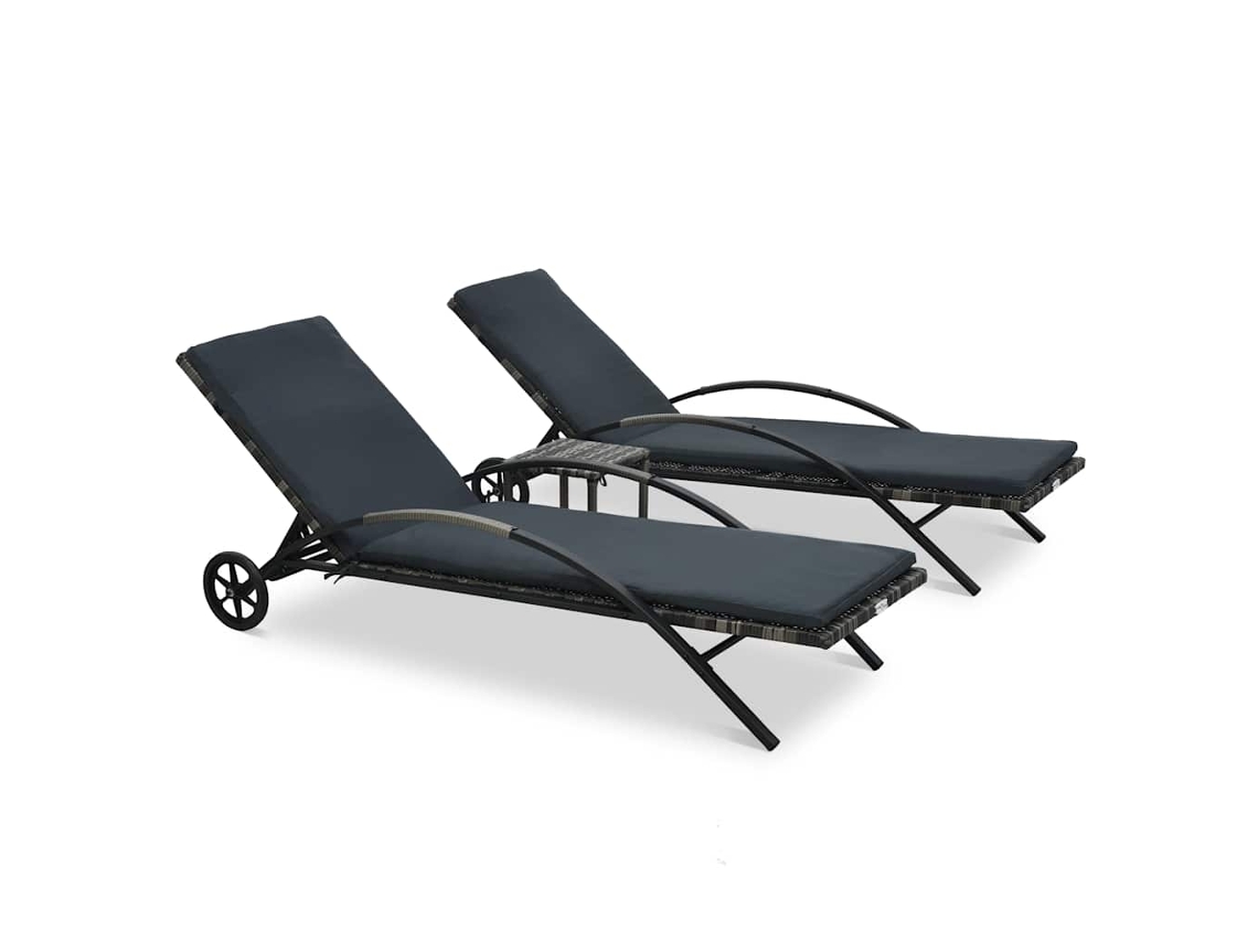 Vidaxl Espreguiçadeiras Com Mesa Em Polirattan Antracite