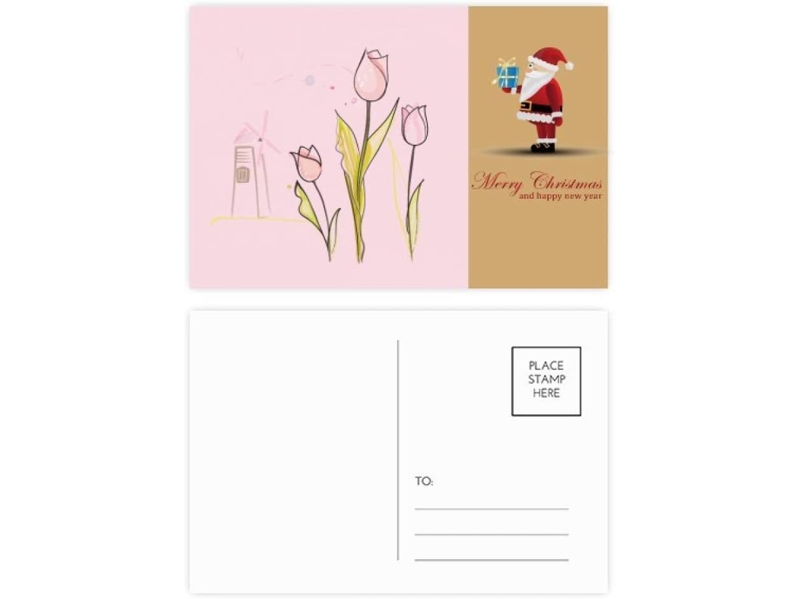 Pacote com 20 Cartões postais Estampa de Tulipas e Moinho Vento 14,6 X 9,8 Cm