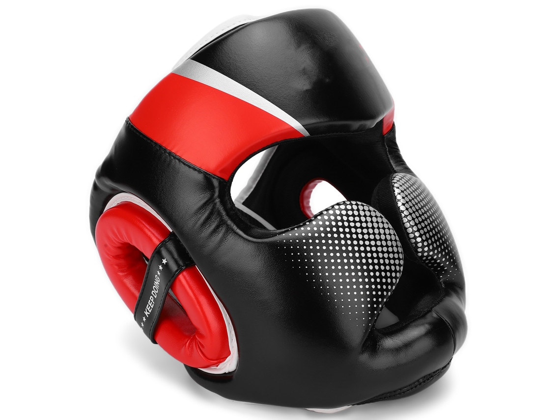 Capacete de Boxe com Proteção Facial para Treino de Muay Thai e Sanda, Tamanho Adulto, Vermelho