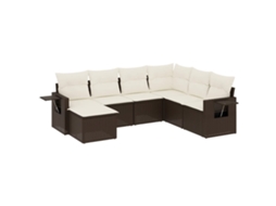 Conjunto de 7 Sofás de Jardim com Almofadões Vime Pe Castanho MAISON EXCLUSIVE (7 pcs)