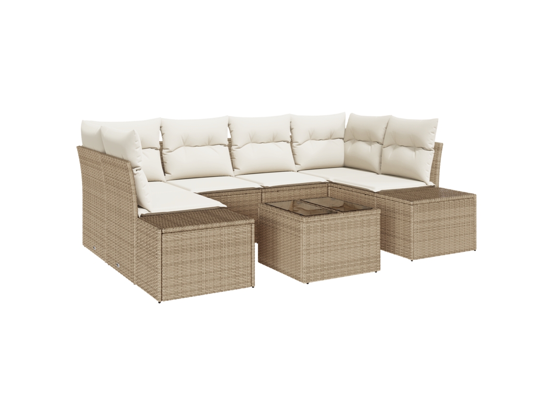 Conjunto 7 Conjunto De Sofá De Jardim Vidaxl Bege Vime Pe (55 X 55 X 37 Cm)