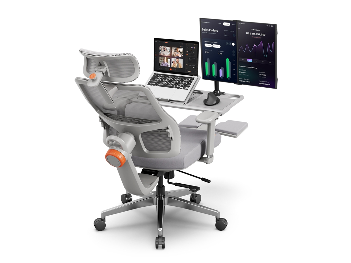Cadeira Ergonómica Newtral Magich-gpro - Cadeira Com Mesa E Apoio Para Pés - Suporte Lombar Adaptável - Apoio De Braços Ajustável - Cinza