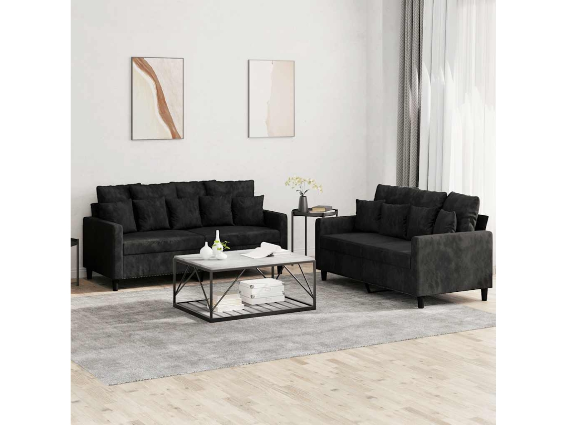 Vidaxl 2 Pcs Conjunto De Sofás Com Almofadões Veludo Preto