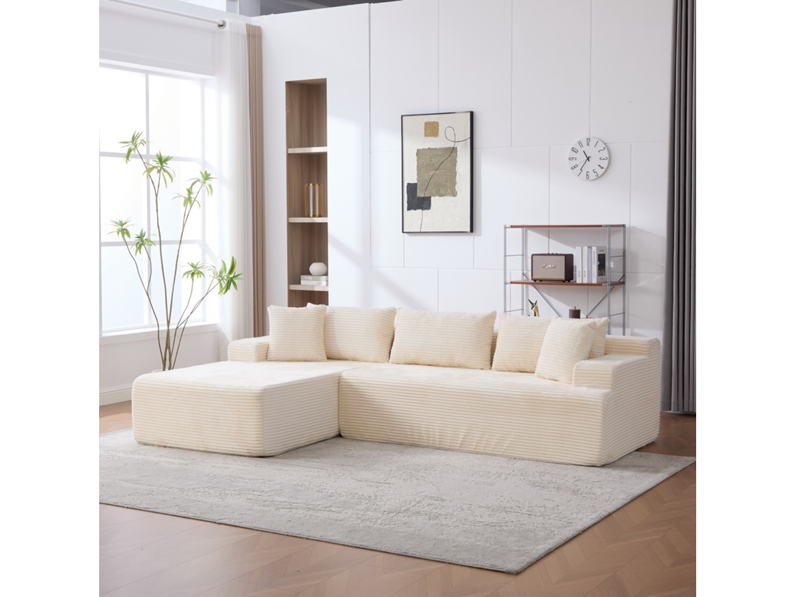 Sofá Modular Compressão Chenille, Espuma 30d, Base Antiderrapante, Bege