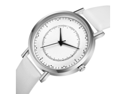 Relógio de Pulso Casual Fashion de Quartzo com Pulseira Pu Branco Prata