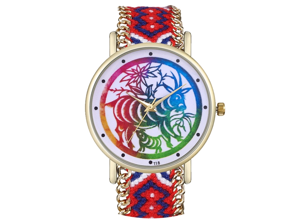 Reloj De Cuarzo Unisex Com Pulseira Tecida E Mostrador De Recorte De Papel Zhoulianfa (3)
