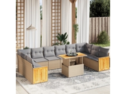 Vidaxl 11 Pcs Conjunto Sofás De Jardim C/ Almofadões Vime Pe Bege