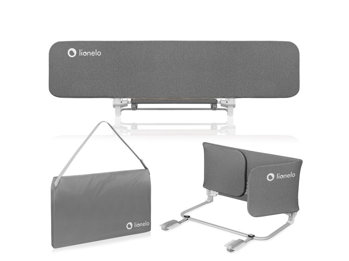 Barreira De Cama Lionelo Lora Xl Grey Stone 200-220cm - Dobrável - Correias De Fixação - Bolsa Transporte Cinzento