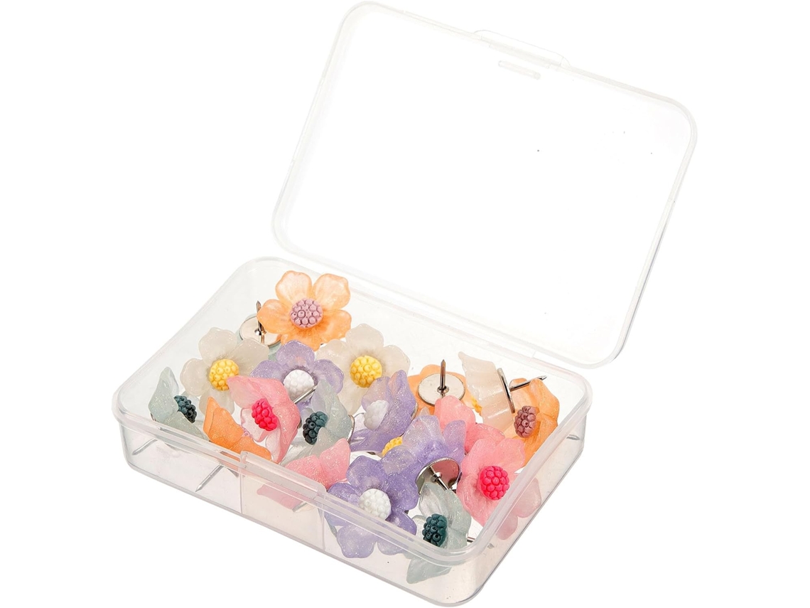 Ifundom Conjunto De 20-tachinhas Criativas Em Formato Flor Para Quadros Cortiça E Mapas, Feitas De Resina E Arame Aço