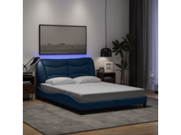 Cama De Casal | Cama De Adulto | Estrutura De Cama Com Led Sem Colchão 120x200 Cm Tecido Azul Wsd188549