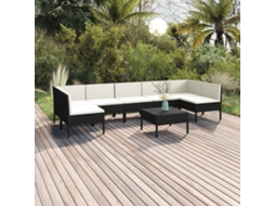 Vidaxl 8 Pcs Conjunto Lounge De Jardim C/ Almofadões Vime Pe Preto