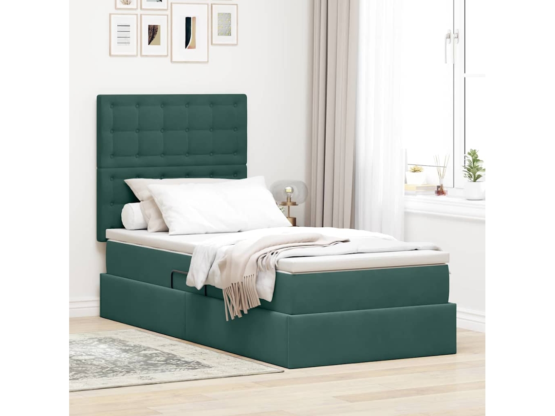 Vidaxl Cama De Armazenamento Led Com Colchão Verde-escuro 90 X 190 Cm