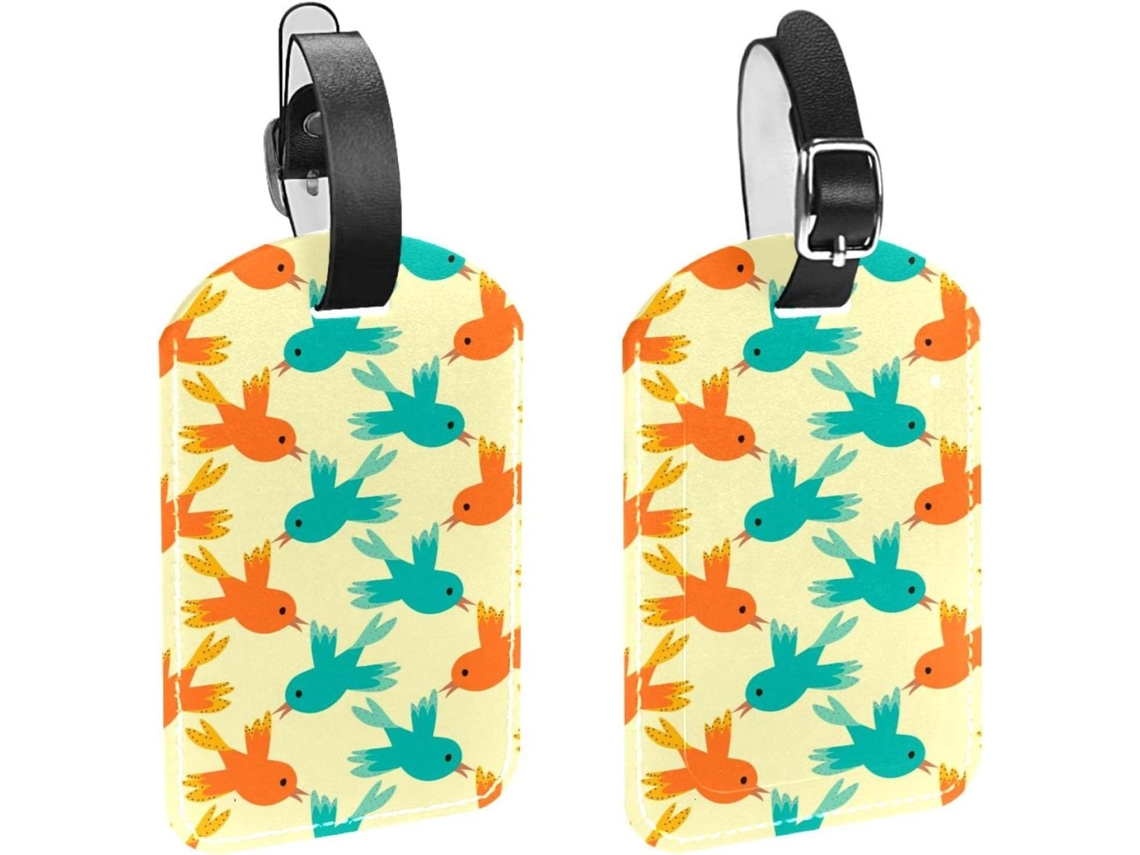 Conjunto De 2 Etiquetas Bagagem Em Imitação Couro Com Pássaros Voando