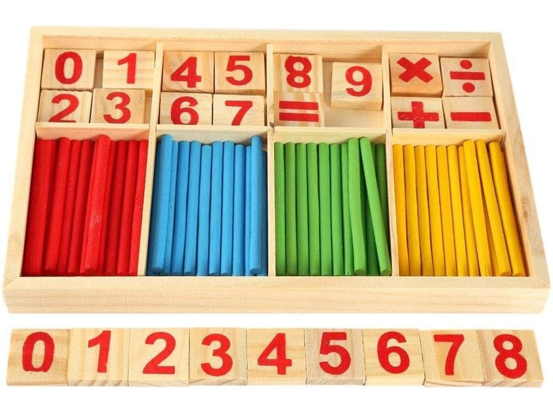 Jogo Educativo com bastão numérico de madeira de matemática para