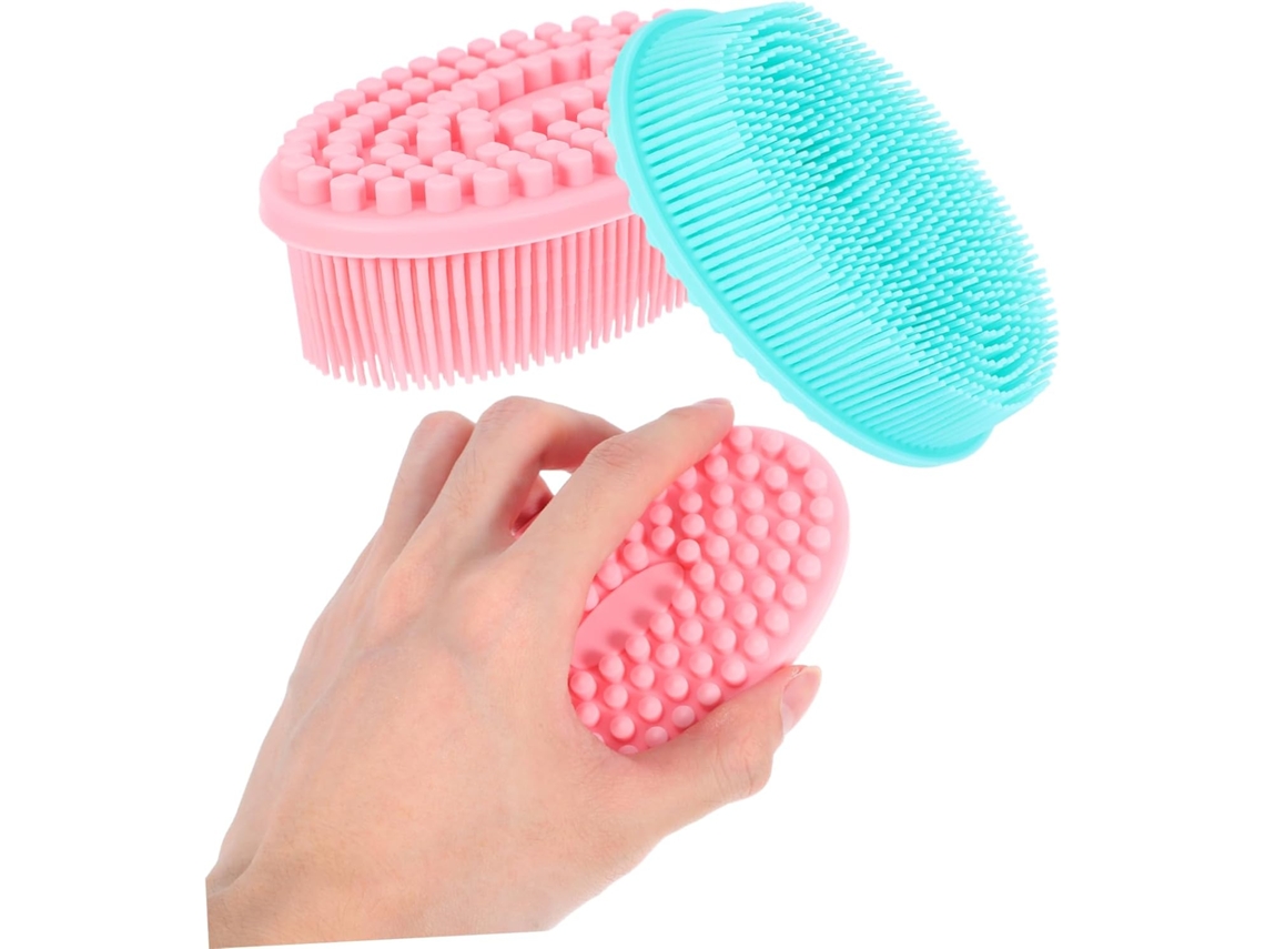 Conjunto Soimiss Com 2 Escovas De Silicone Dupla Face Para Banho E Massagem, Leves E Macias, Projetadas Para Bebês E