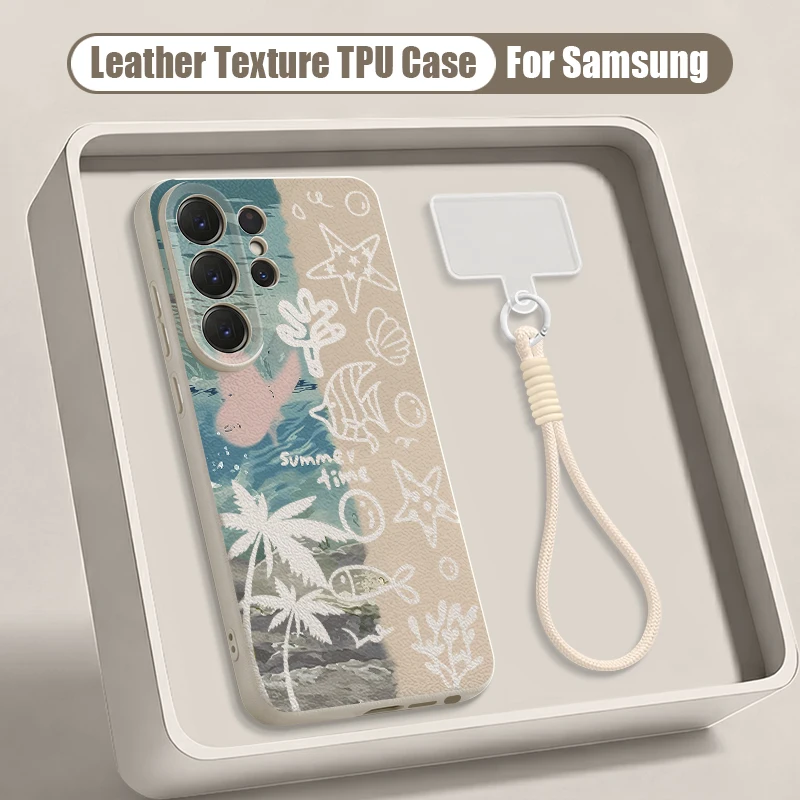 Capa De Celular Com Cordão Bege Para Galaxy S25 Com Estampa De Água-viva, Capa Macia.