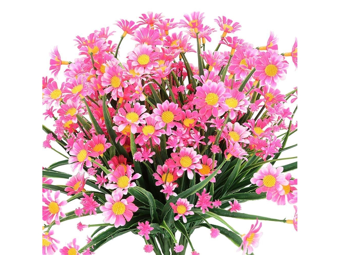 Conjunto de 4 Margaridas Artificiais para Decoração de Exterior, Flores Artificiais, Plantas Verdes, Arbustos Floridos, Rosa. AQUAFORGE
