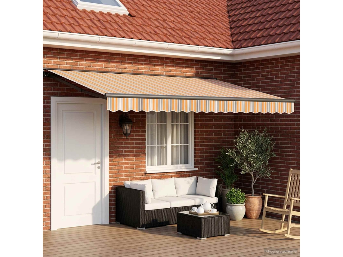 Vidaxl Toldo Retrátil Manual Laranja, Cinza, Azul, Branco 4,5 × 3,5 M
