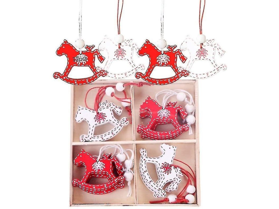 Colgante De Navidad De Madera Caballo De Rocking Para Árbol Decoración Navideña 12 Unidades