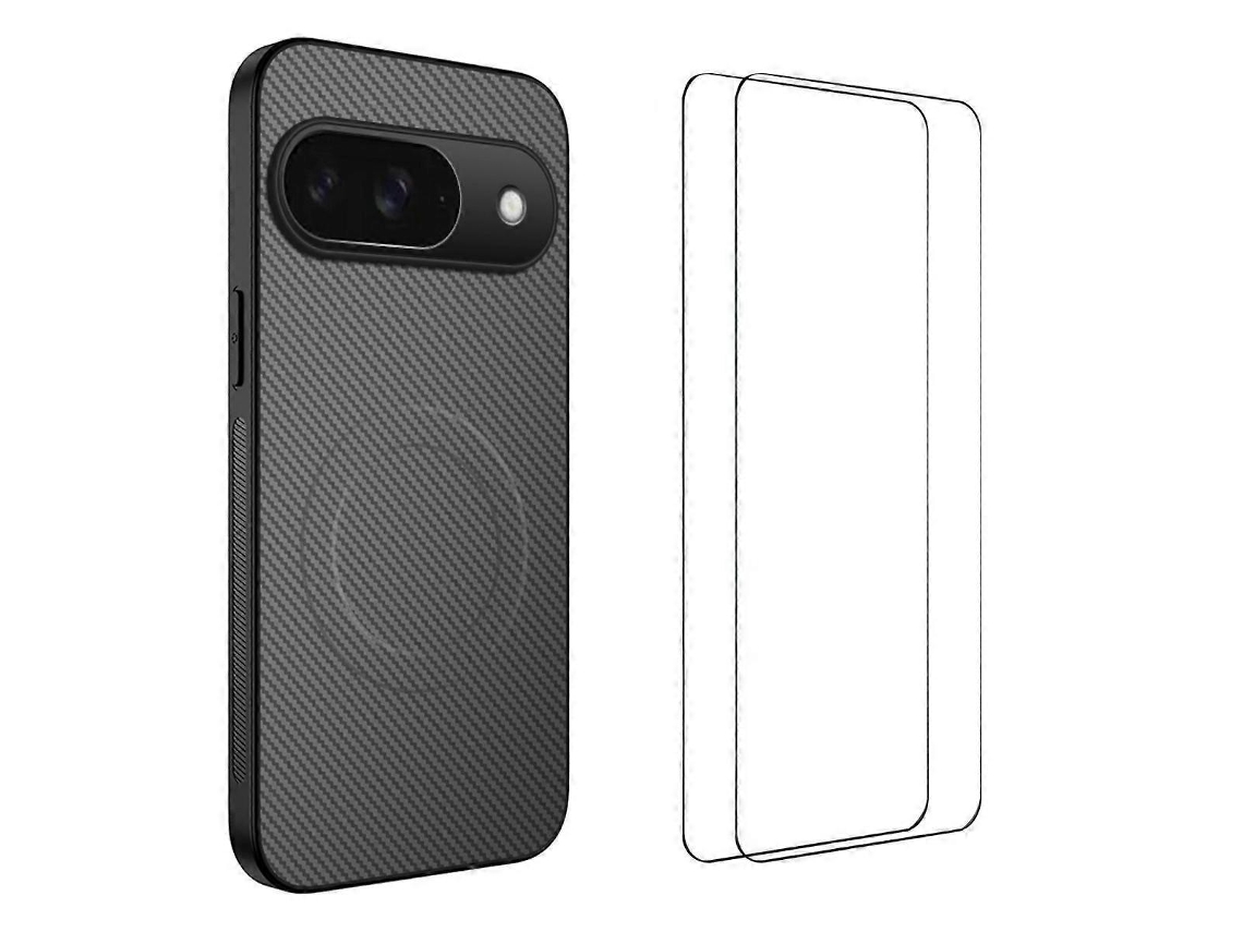 Capa Telemóvel Compatível Magsafe Em Pc E Tpu Com 2 Películas Protetoras E Proteção Anti-choque Para Google Pixel 9, Cinzento Elysve