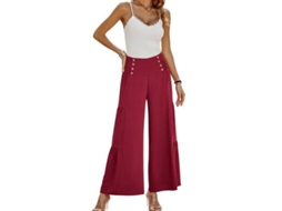 2026 pantalones Palazzo para Mulher de Perna Larga, Cintura Alta, Casual, Soltos com Babados L Vino Tinto