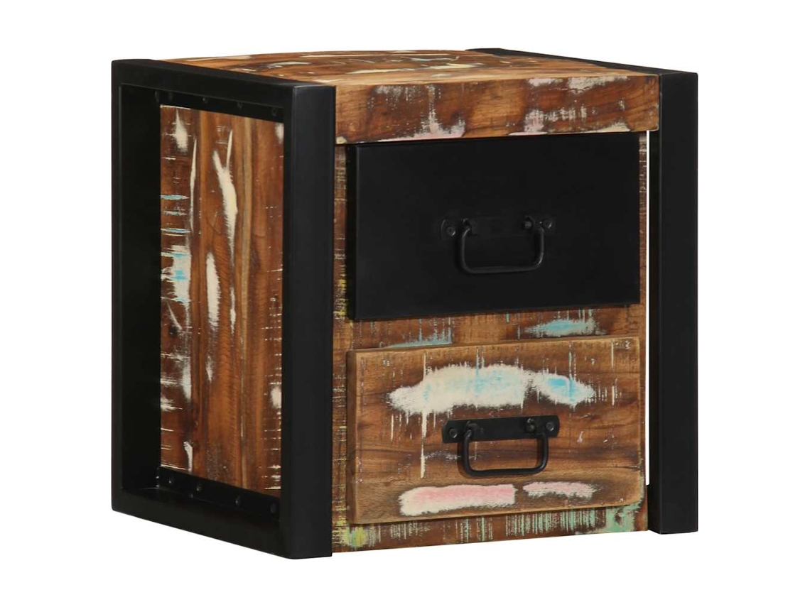 Vidaxl Mesa De Cabeceira Multicor 40x35x40cm Madeira Maciça Recuperada