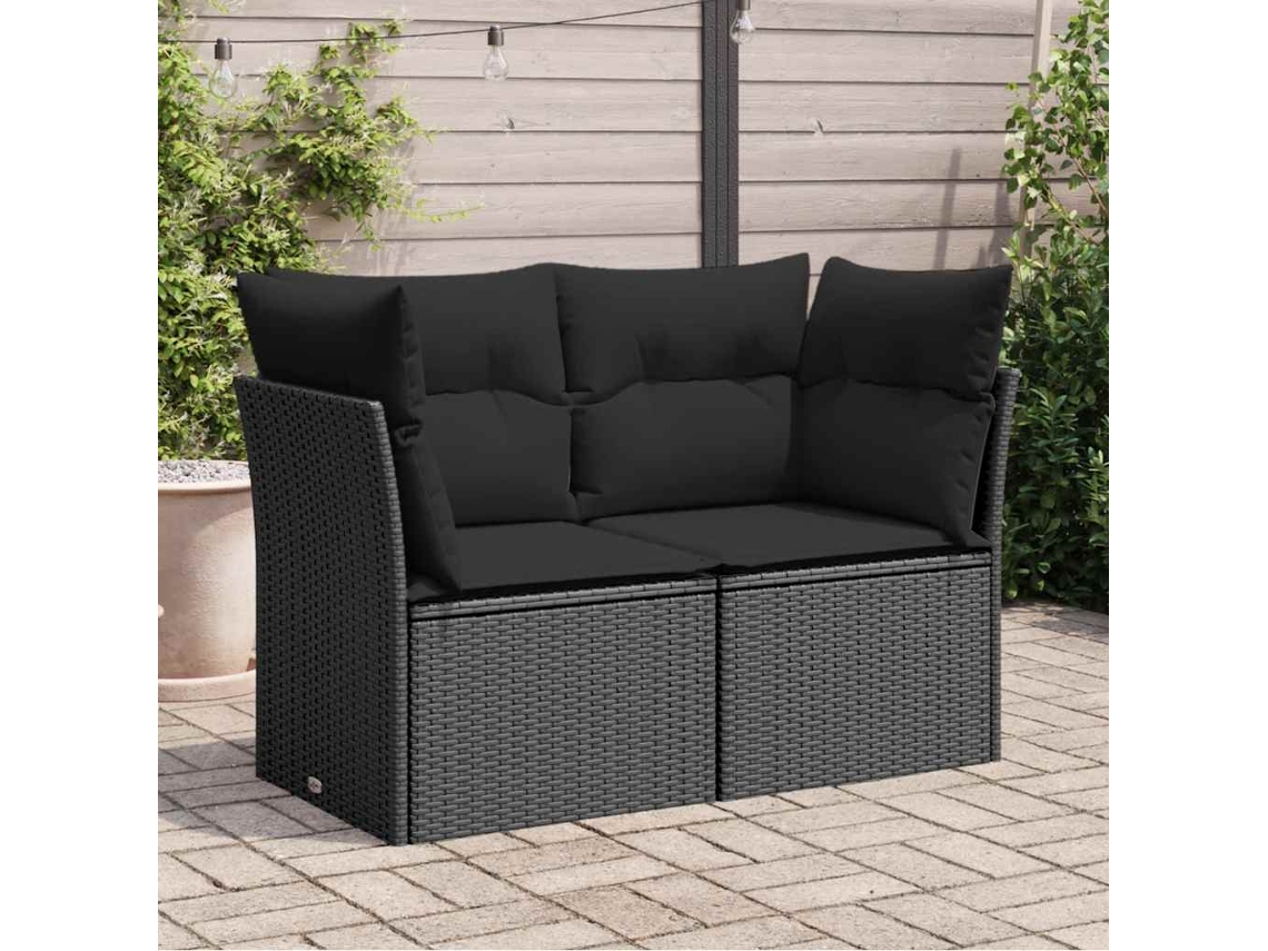 Sofá De Jardim Com Almofadões 2 Lugares Vime Pe Preto Dkd Home Decor