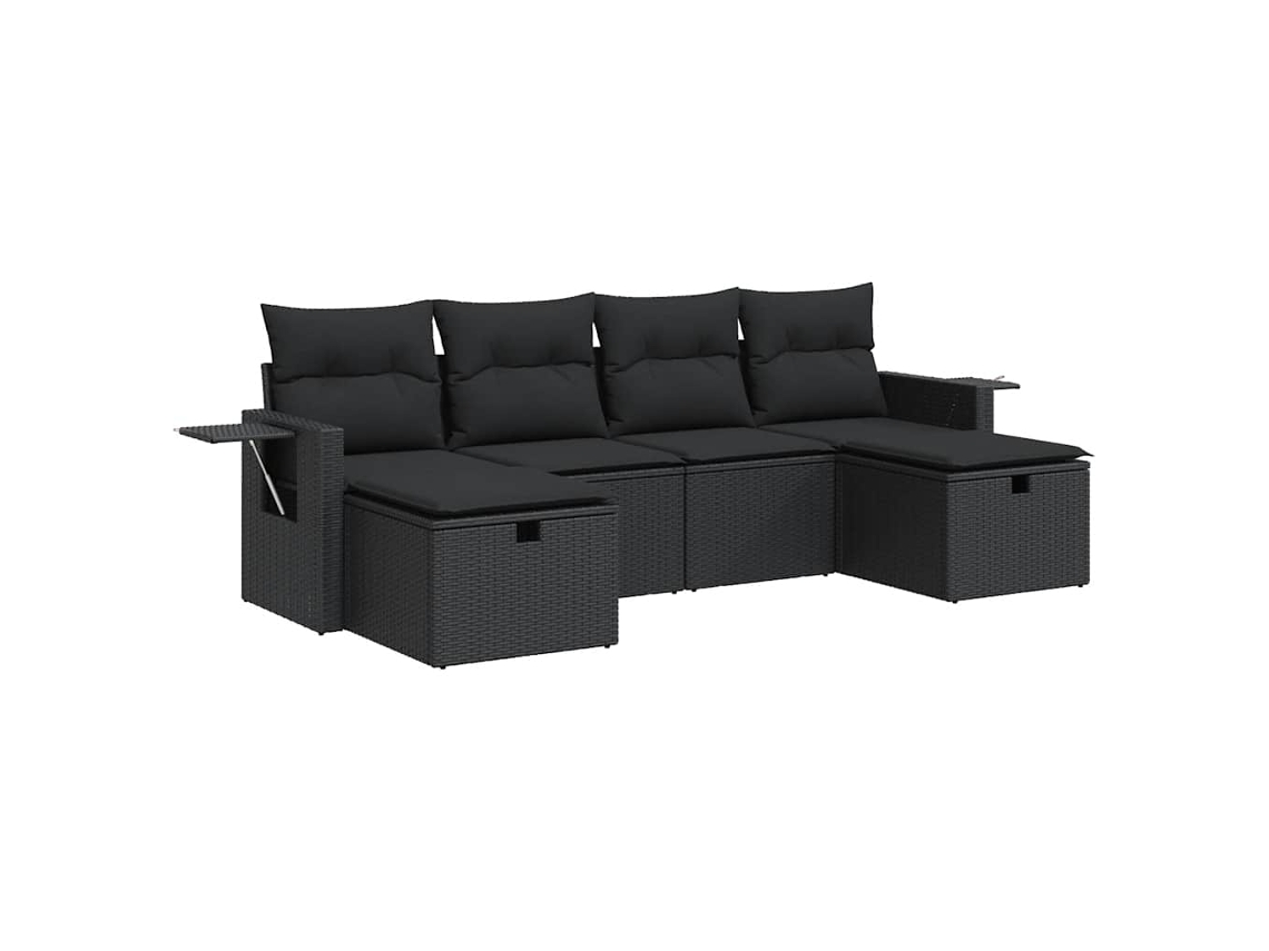 Conjunto de 6 Sofás de Jardim com Almofadas Vime Pe Preto MAISON EXCLUSIVE (N/A)
