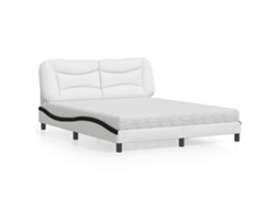 Vidaxl Cama Com Colchão Hvar 160x200 Cm Couro Artificial Preto E Branco