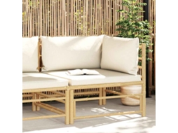 Vidaxl Sofá De Canto P/ Jardim Com Almofadões Branco Nata Bambu