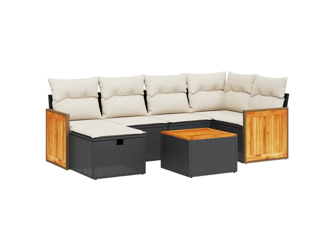 Conjunto de 7 Sofás para Jardim com Almofadões Vime Pe Preto MAISON EXCLUSIVE (7 pcs)