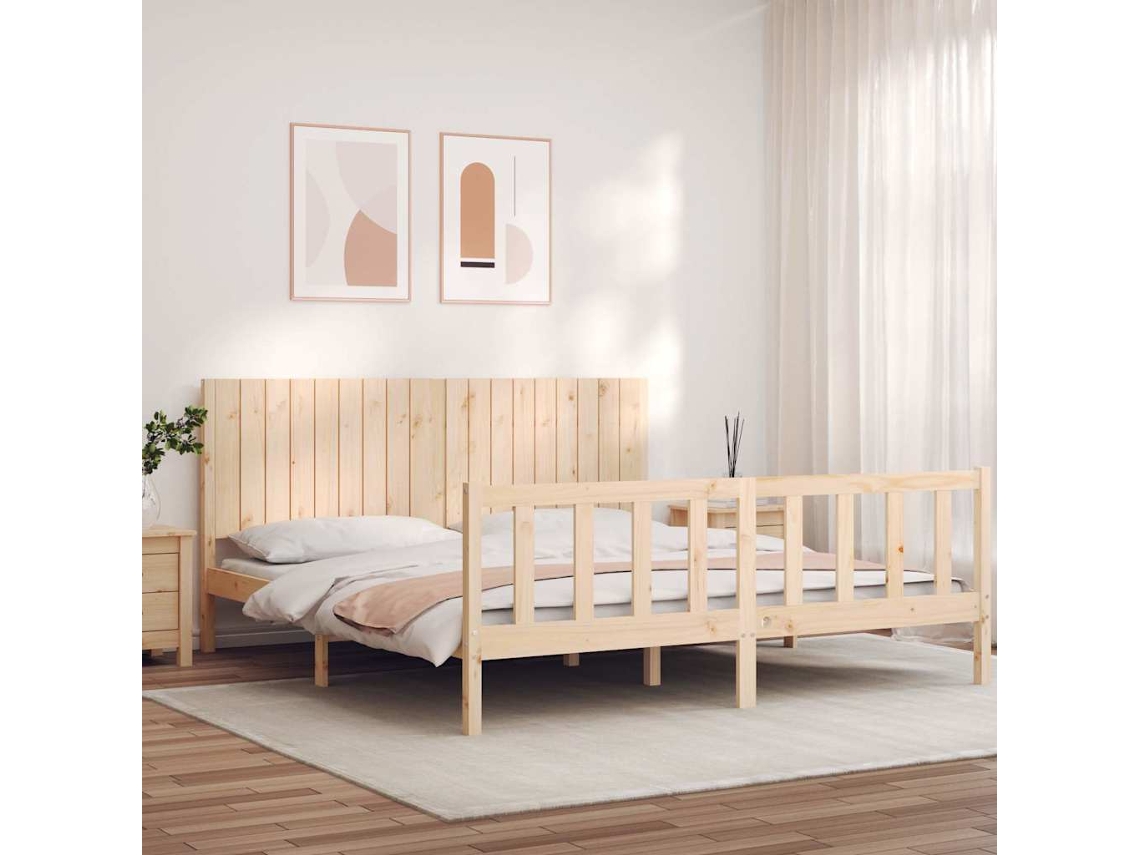 Vidaxl Estrutura De Cama Super King Size Com Cabeceira Madeira Maciça