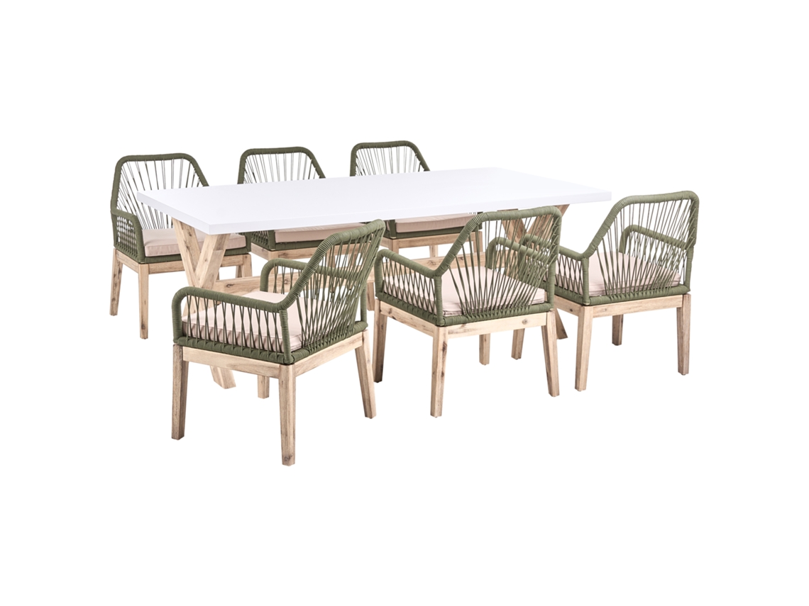 Conjunto De Refeição Com Cadeiras Beliani Olbia De Madeira De Acácia Verde-oliva 200x100x75