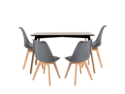 Conjunto Mesa Tower Retangular 120 X 80 Cm Preto E Pack 4 Cadeiras Synk Basic - Cinza
