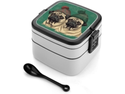 Dois Pugs Usando Chapéus, Lancheira Bento, Empilhável, Com Tampas, Térmica, À Prova De Vazamentos, 2 Compartimentos