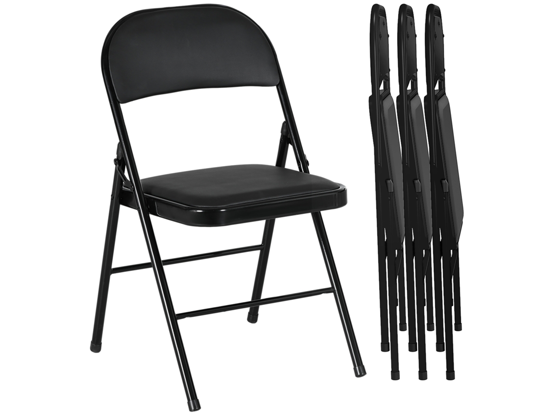 Conjunto de 4 Cadeiras Dobráveis Portáteis para Escritório, recepção e Sala de Espera, pés de Metal, couro Sintético, preto BTFORUS