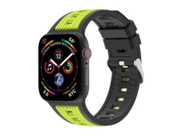 Bracelete Para Apple Watch 46/49/45/44mm - Silicone Com Listras Verticais Em Dois Tons Preto + Verde-limão