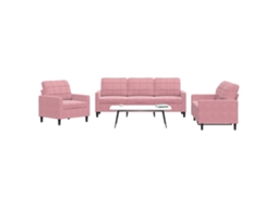 Vidaxl 3 Pcs Conjunto De Sofás Com Almofadões Veludo Rosa