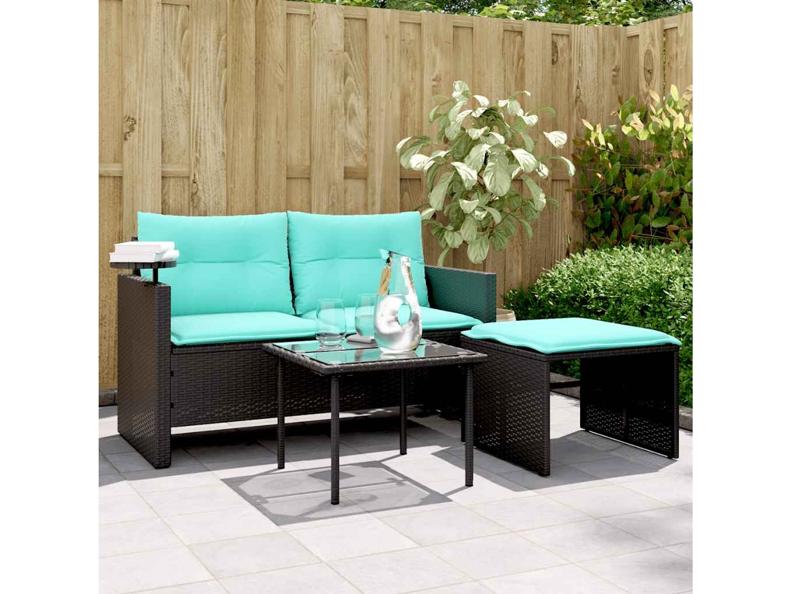 Vidaxl Conjunto De Sofá De Jardim De 3 Peças Com Almofadas Em Rattan Sintético Preto