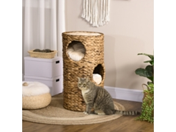 40x40x73 Cm Caverna De Gato 3 Níveis, 3 Entradas, Com Almofada, Marrom Claro + Branco Creme