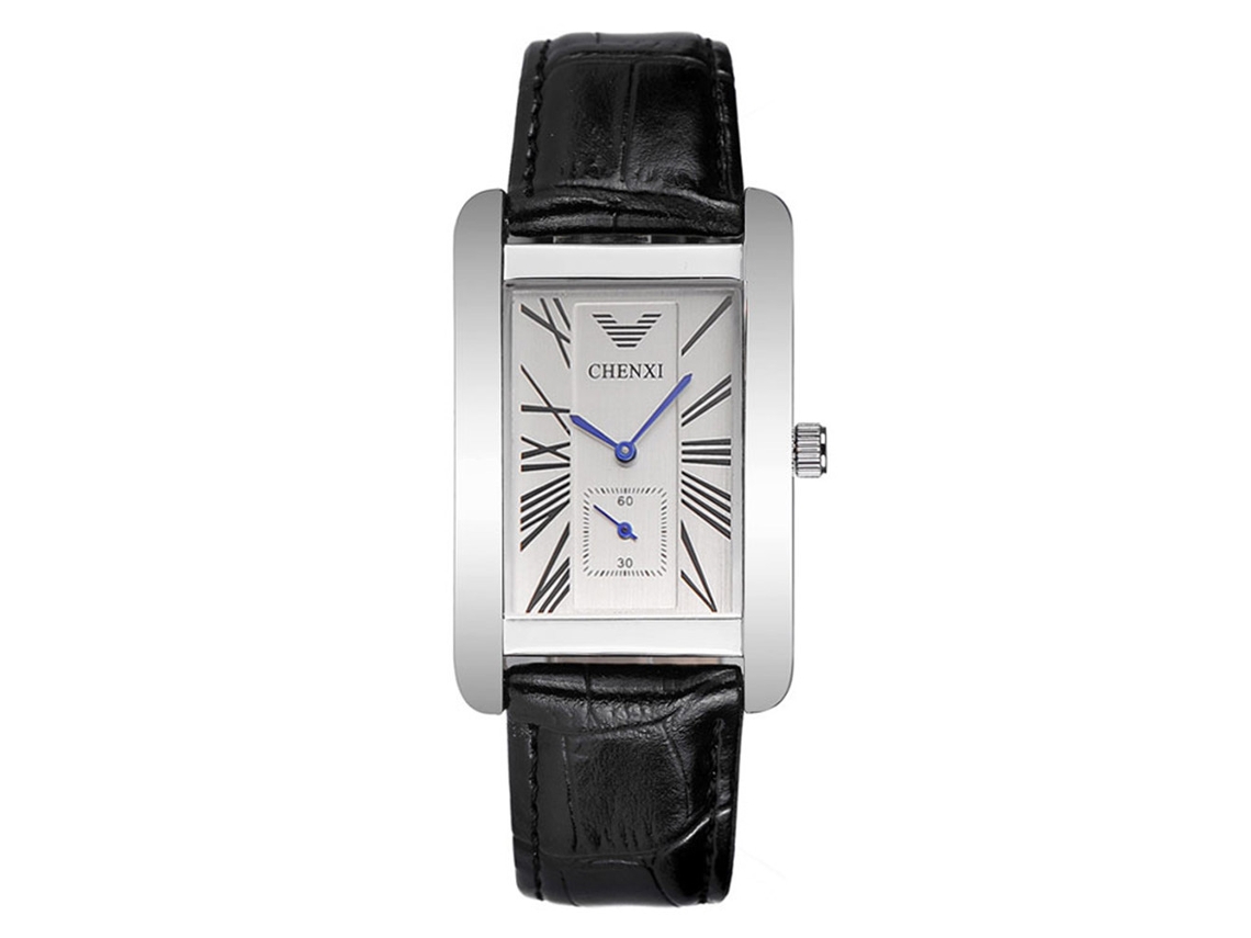 Relógio de Pulso Masculino de Quartzo Estilo Casual com Pulseira de Couro Pu Retangular Branco