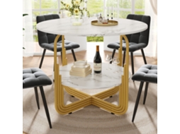 Mesa De Jantar Redonda (80×80×76 Cm) Com Uma Pequena Prateleira Redonda No Centro, Adequada Para Sala De Jantar E Sala De Estar.