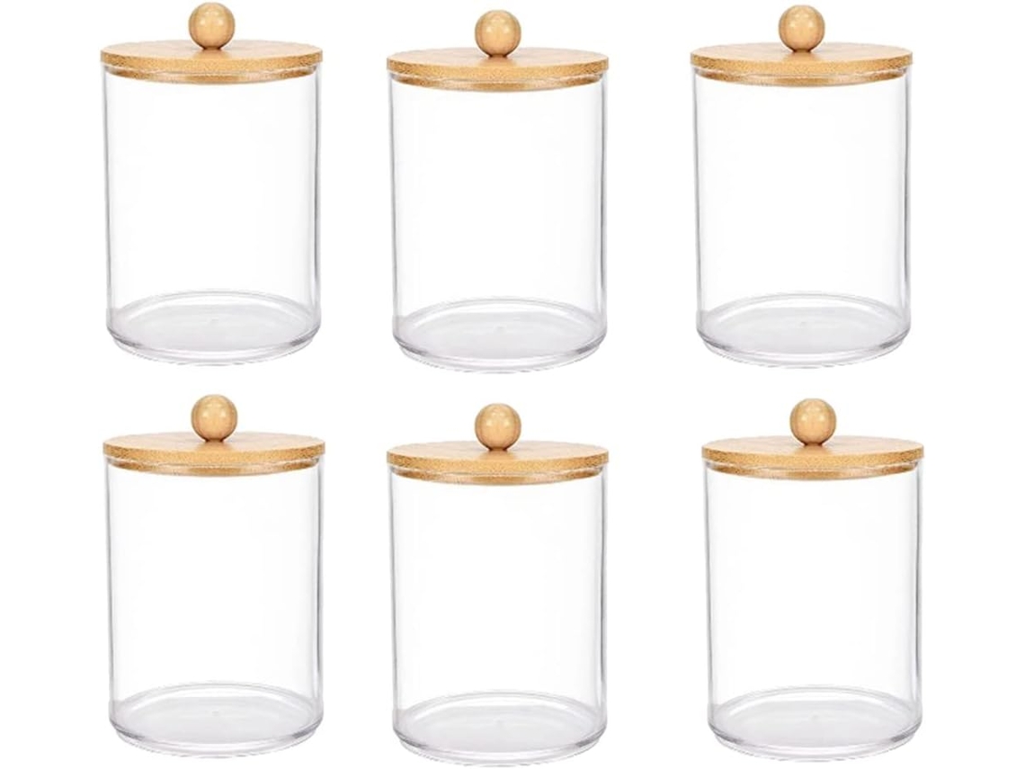 Conjunto De 6 Frascos De Plástico Para Medicamentos Anneth Com Tampas De Bambu, Dispensador De Algod Gokoco