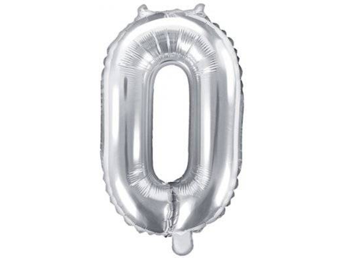 Balão PARTYDECO número 0 Foil 35cm Prateado