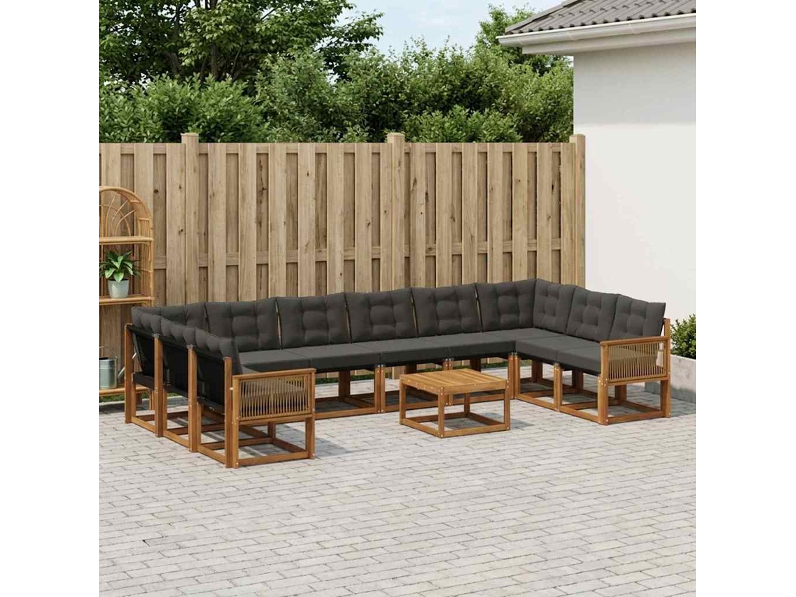 Vidaxl Conjunto De Sofás Para Exterior 11 Unid. Natural E Preto