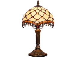 Abajur De Mesa Tiffany 20cm, Com Cúpula Artesanal Em Contas Creme, Ideal Para Quarto, Sala De Estar, Mesa De Cabeceira E