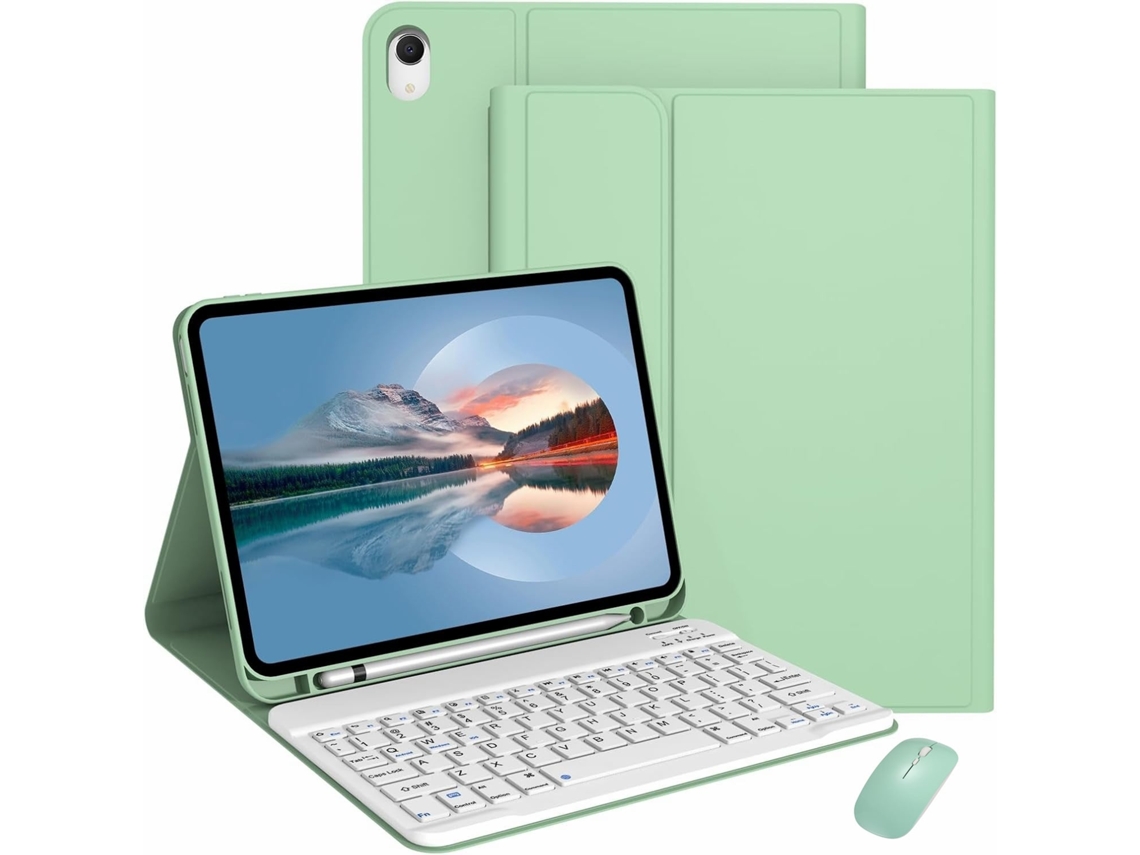 Capa Com Teclado Para Tablet Lurelia, Compatível Com I Pad 11" (2025, Verde Fresco, Teclado Bluetooth, Rato 2.4g