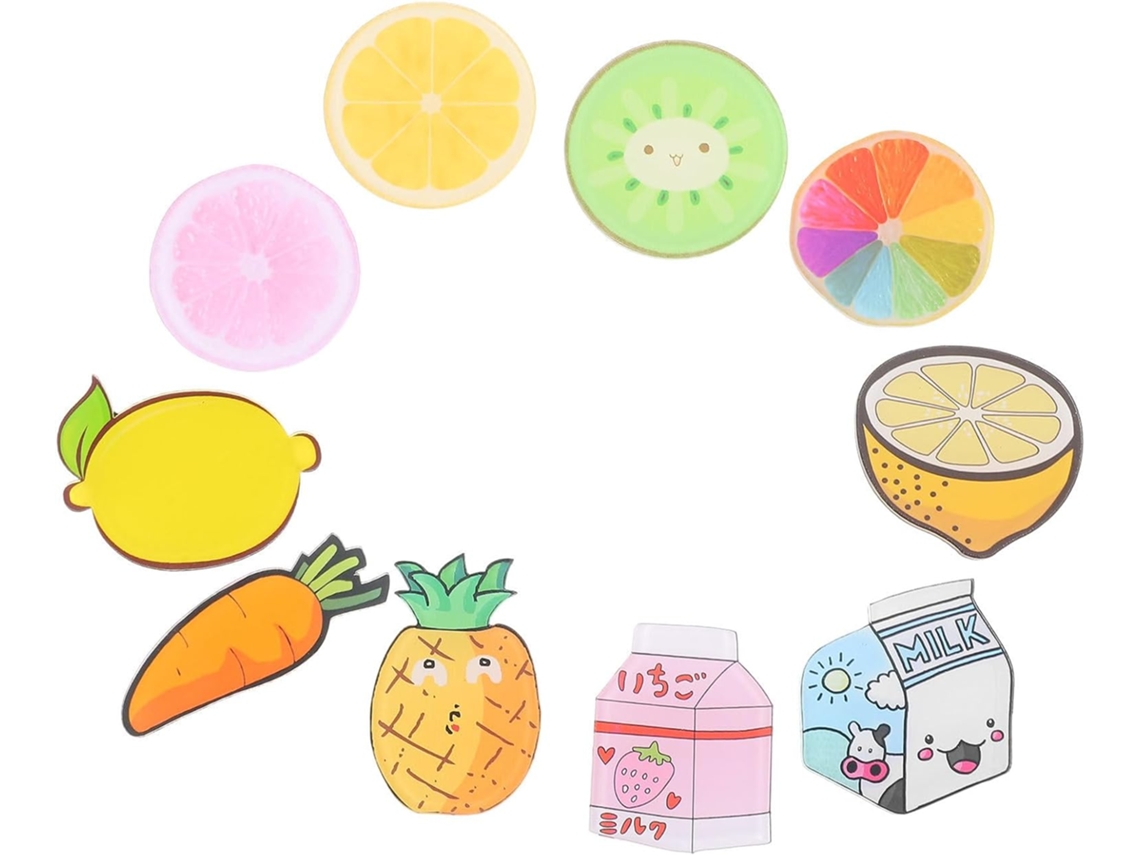 Pretyzoom Conjunto De 10 Ímãs Geladeira Em Formato Frutas, Em Resina Sintética
