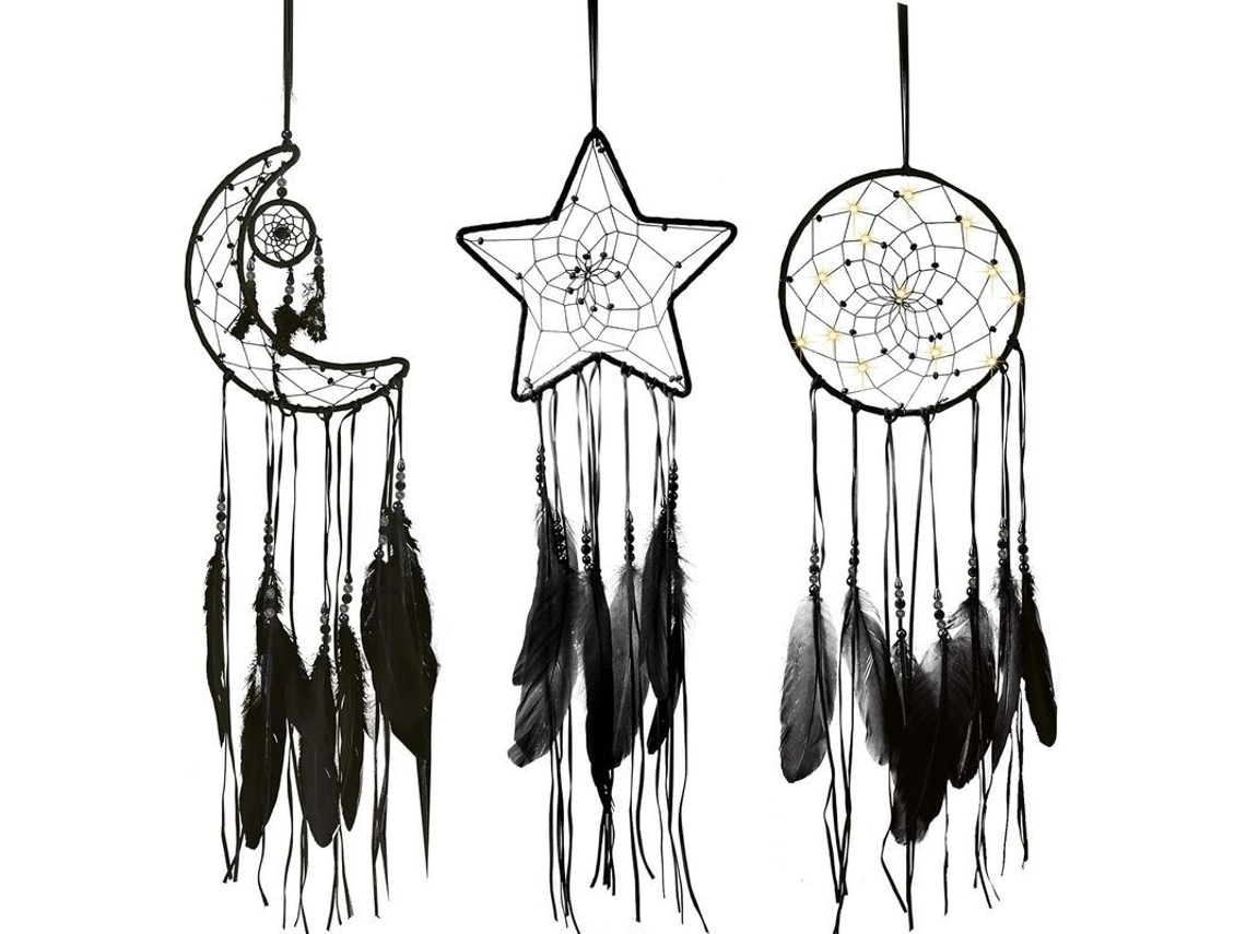3 Caçadores De Sonhos Macramé Design Lua Sol Estrela Técido Parede Pendurado Decoração Artesanal
