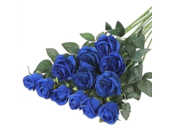 Pacote com 12 Rosas Vermelhas Artificiais de Seda Realistas em Flor, Buquê de Noiva para Casamento, Haste Longa para Casa, Azul AQUAFORGE